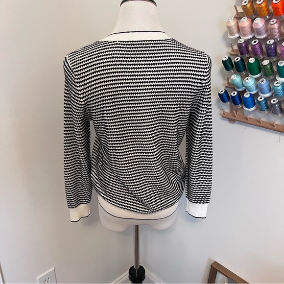NEW ANN TAYLOR Black and white Striped Button Up Sweater - Picture 3 of 6